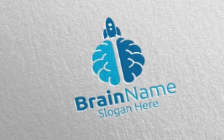 Rocket Brain with Think Idea Concept 39 Logo Template