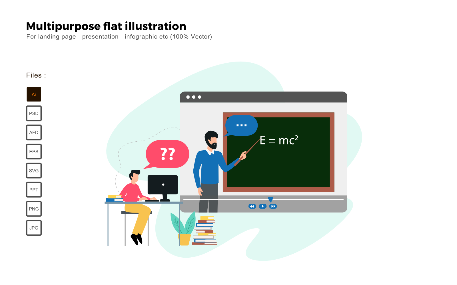 Multipurpose Flat Illustration Study At Home - Vector Image