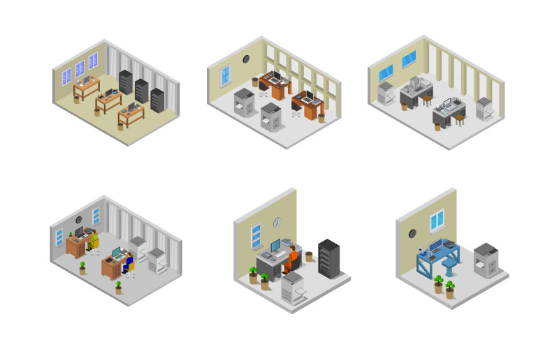 Isometric Office Room Set - Vector Image Vector Graphic