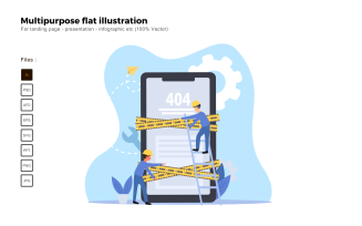 Multipurpose Flat Illustration 404 Page Under Construction - Vector Image