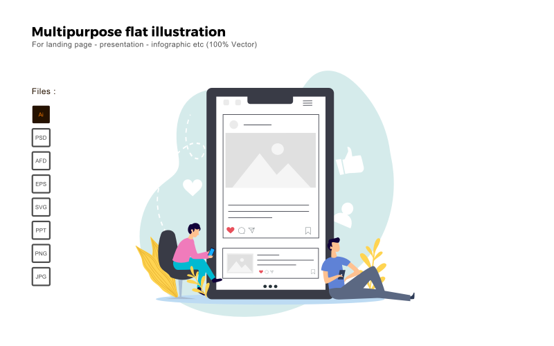 Multipurpose Flat Illustration Instagram Social Media - Vector Image Vector Graphic