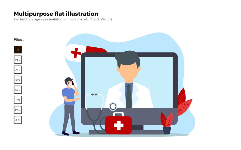 Multipurpose Flat Illustration Online Medical Consultation - Vector Image Vector Graphic