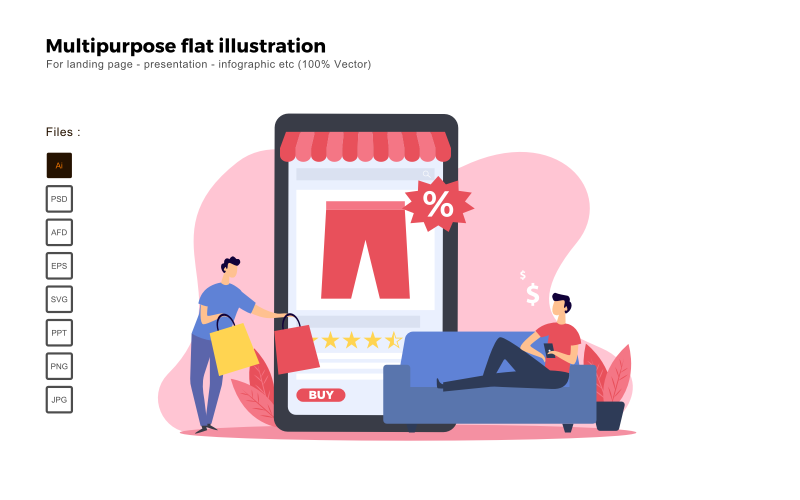 Multipurpose Flat Illustration Online Shop - Vector Image Vector Graphic
