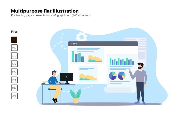 Multipurpose Flat Illustration Sales Presentation - Vector Image Vector Graphic