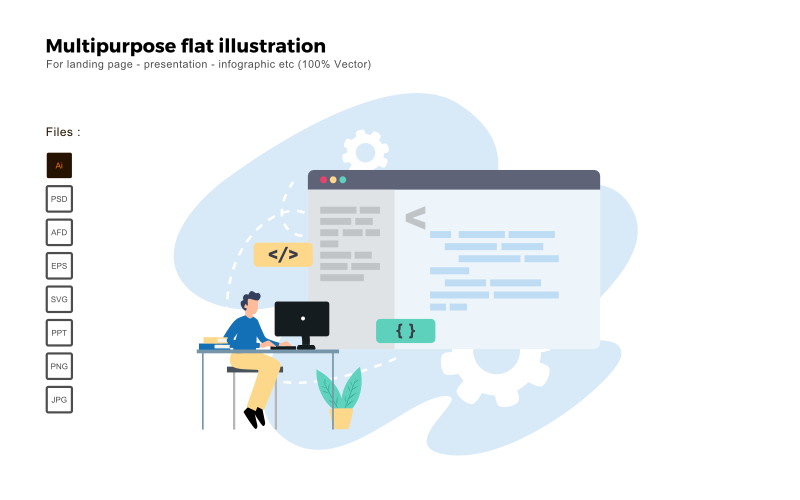 Multipurpose Flat Illustration Work From Home - Vector Image Vector Graphic