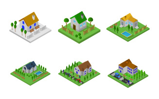 Set Of Isometric Houses On White Background - Vector Image