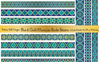 Blue and Gold Moroccan Vector Border Pattern