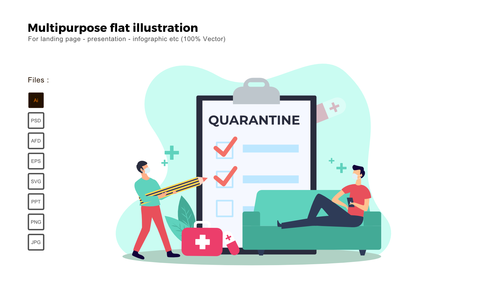 Multipurpose Flat Illustration Quarantine - Vector Image
