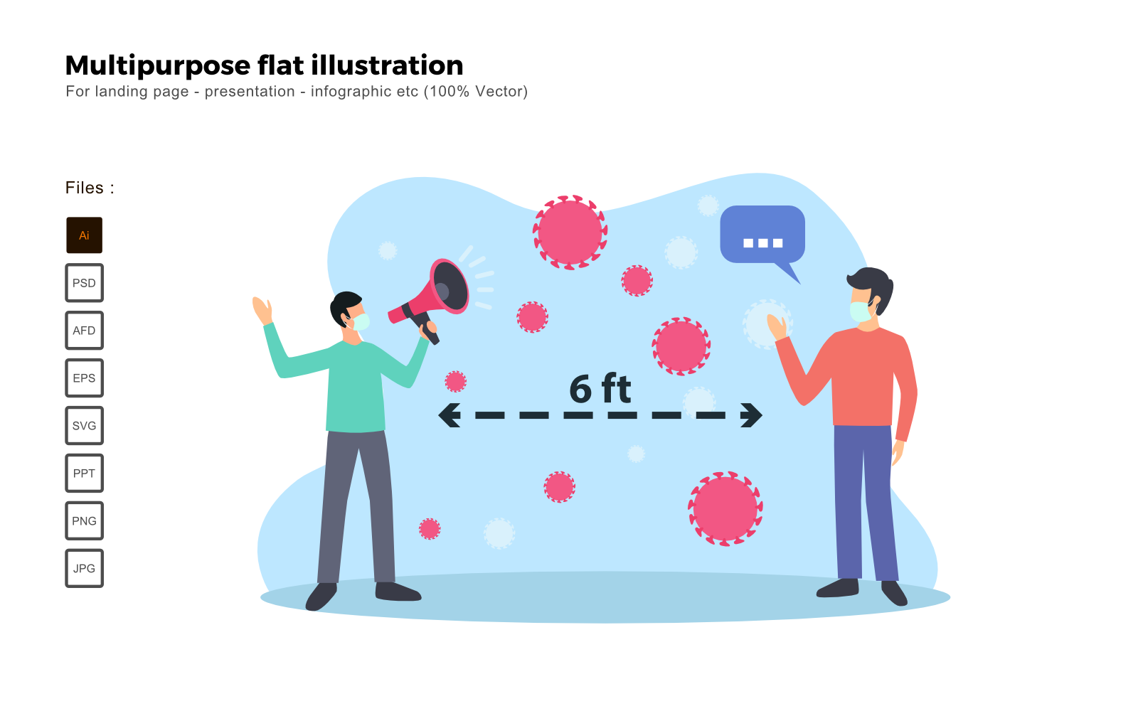 Multipurpose Flat Illustration Physical Distancing - Vector Image
