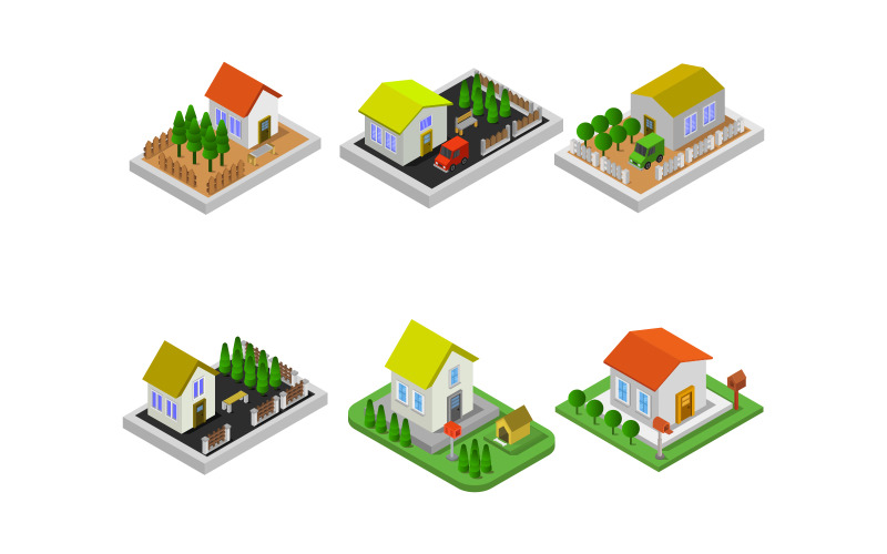 Set Of Isometric Houses - Vector Image Vector Graphic