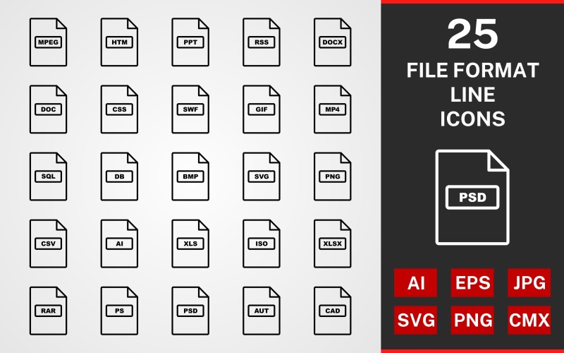 25 File Formats LINE PACK Icon Set