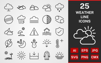 25 WEATHER LINE PACK Icon Set