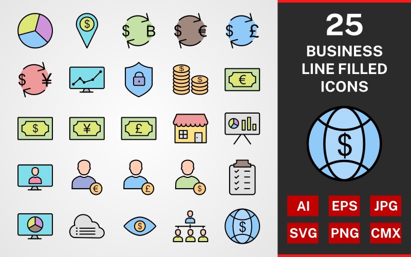 25 Business LINE filled PACK Icon Set