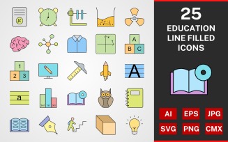 25 Education LINE filled PACK Icon Set