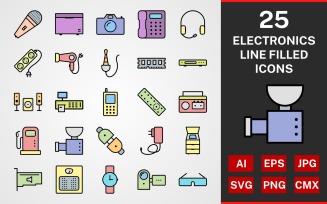 25 Electronic Devices LINE FILLED PACK Icon Set
