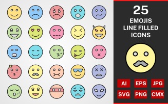 25 Emoji LINE filled PACK Icon Set