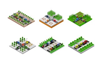 Isometric Road Crossing Set On White Background - Vector Image