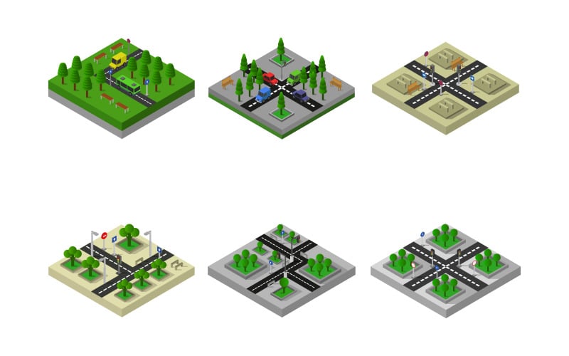 Isometric Road Crossing Set - Vector Image Vector Graphic