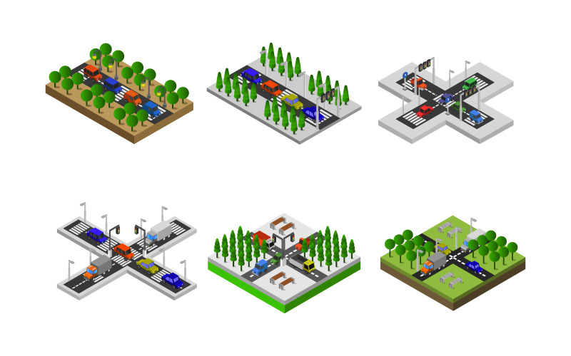 Isometric Road Crossing Set - Vector Image Vector Graphic