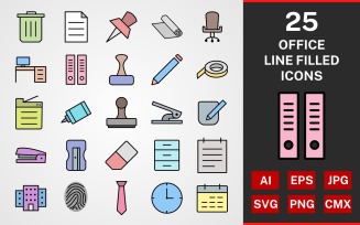 25 Office LINE filled PACK Icon Set
