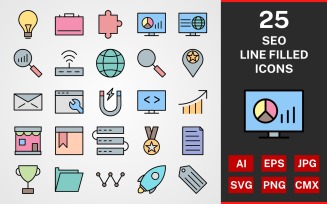 25 SEO LINE FILLED PACK Icon Set