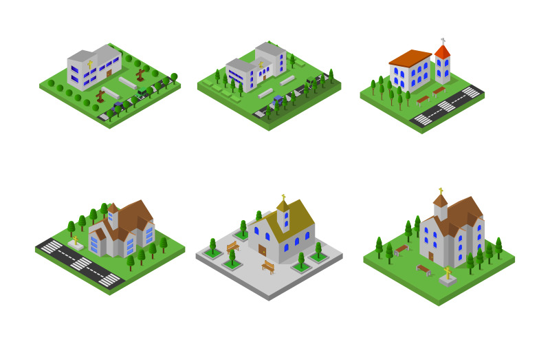 Set Of Isometric Churches - Vector Image Vector Graphic