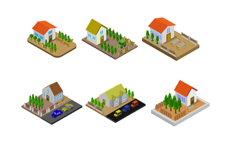 Set Of Isometric Houses - Vector Image Vector Graphic