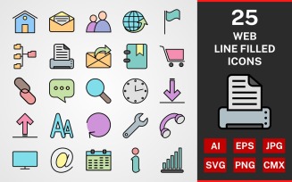25 Web LINE FILLED PACK Icon Set