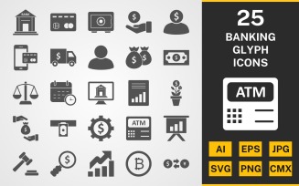 25 Banking GLYPH PACK Icon Set