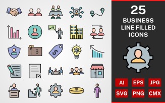 25 Business LINE FILLED PACK Icon Set