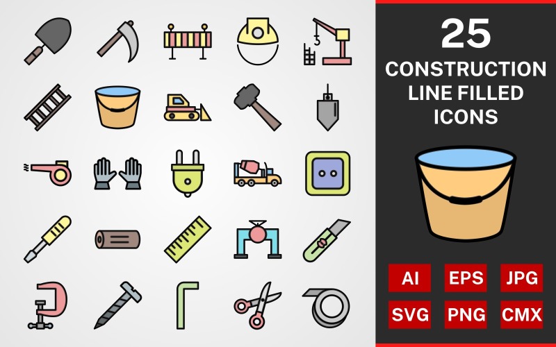 25 Construction LINE FILLED PACK Icon Set
