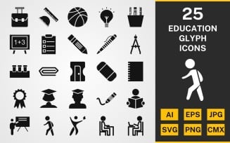 25 Education GLYPH PACK Icon Set