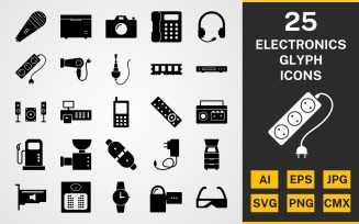 25 Electronic Devices GLYPH PACK Icon Set