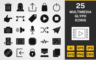 25 Multimedia GLYPH PACK Icon Set