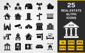 25 Real Estate GLYPH PACK Icon Set