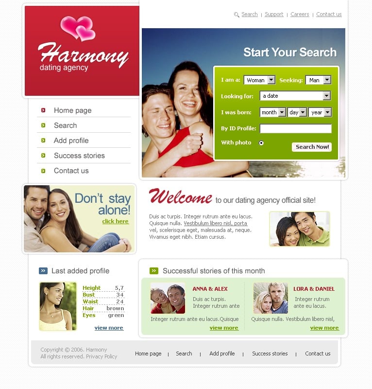 free dating website template