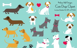Cute Dogs Vector Clipart - Illustration