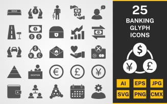 25 Banking GLYPH PACK Icon Set
