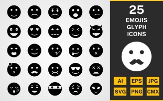 25 Emoji GLYPH PACK Icon Set