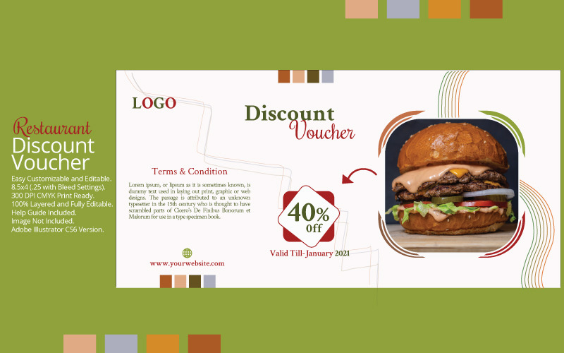 Restaurant Discount Voucher Template - Vector Image Vector Graphic