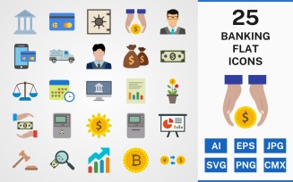 25 BANKING FLAT PACK Icon Set
