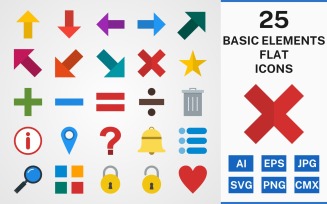 25 Basic Elements FLAT PACK Icon Set