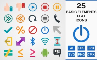 25 Basic Elements FLAT PACK Icon Set