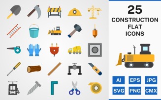 25 Construction FLAT PACK Icon Set