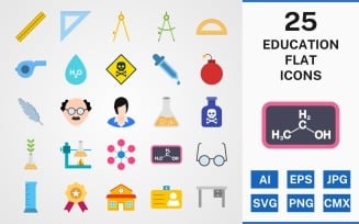 25 EDUCATION FLAT PACK Icon Set
