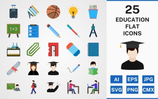 25 Education FLAT PACK Icon Set
