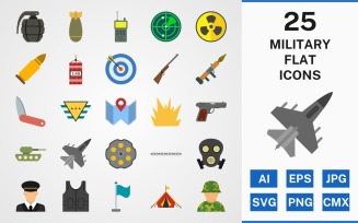 25 MILITARY FLAT PACK Icon Set