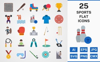 25 SPORTS AND GAMES FLAT PACK Icon Set