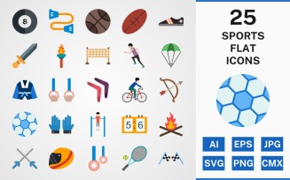 25 SPORTS AND GAMES FLAT PACK Icon Set