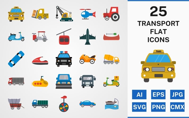 25 Transport FLAT PACK Icon Set